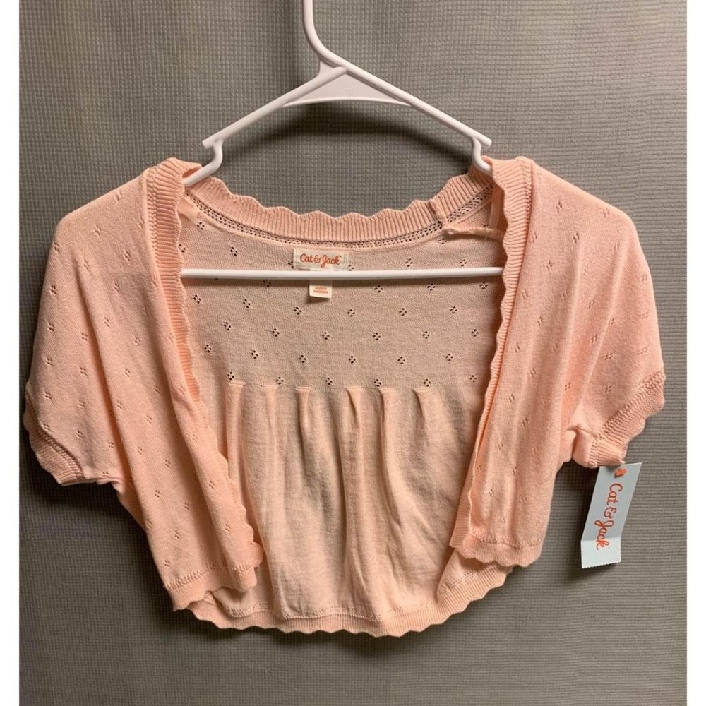 Girls pink short sleeve open front cardigan Sz XS, S, or M
